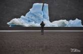 A Ana fica pequena perto de um iceberg em praia do lago Grey, no parque Nacional Torres del Paine, no sul do Chile